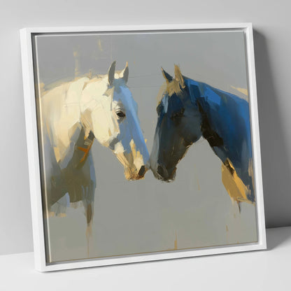 Quiet Encounter horse portrait canvas wall art in white frame