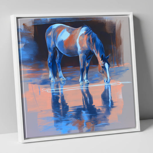 Tranquil Reflection horse portrait canvas wall art in white frame