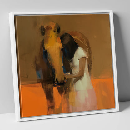 Silent Understanding horse & rider canvas wall art in white frame