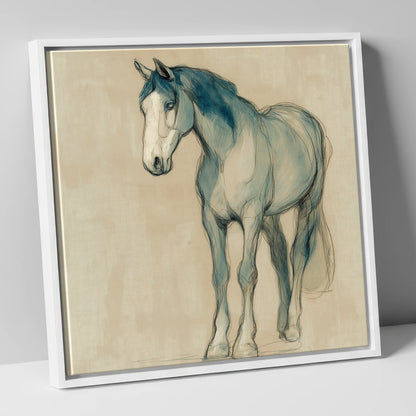 Azure Equine Sketch horse portrait canvas wall art in white frame