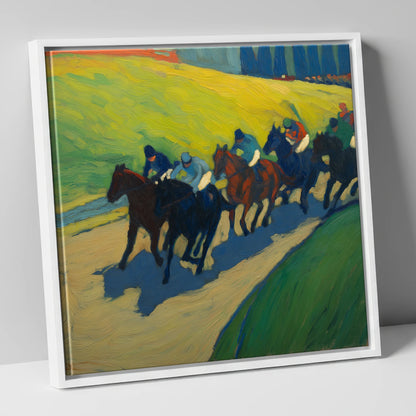 The Final Furlong racing horse canvas wall art in white frame