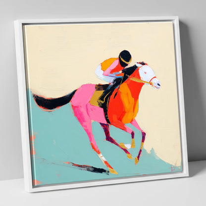 The Colour of Speed racing horse canvas wall art in white frame