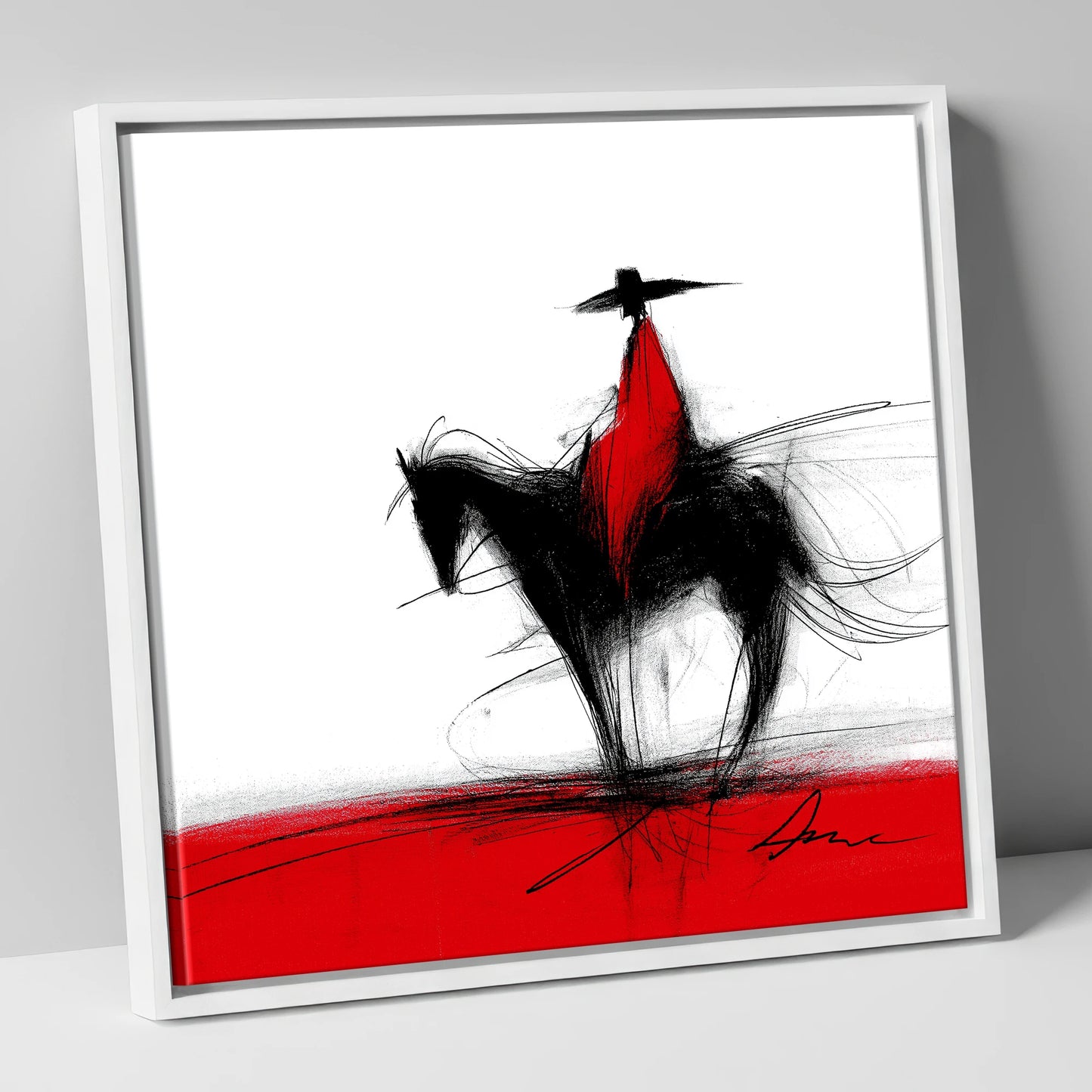 Crimson Vaquero western horse canvas wall art in white frame