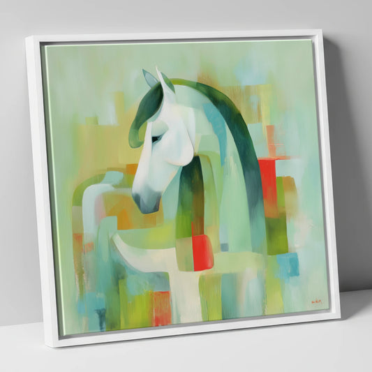 Modernist Mint Profile horse breed canvas wall art in white frame