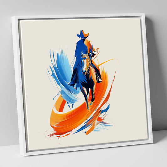 Riding the Painted Wind western horse canvas wall art in white frame