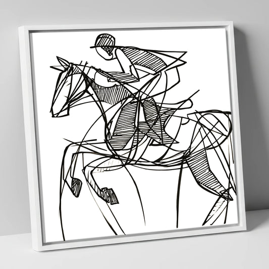 Dynamic Line Jumper show jumping horse canvas wall art in white frame