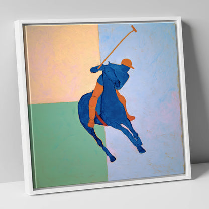 Cobalt Polo Swing polo horse canvas wall art in white frame