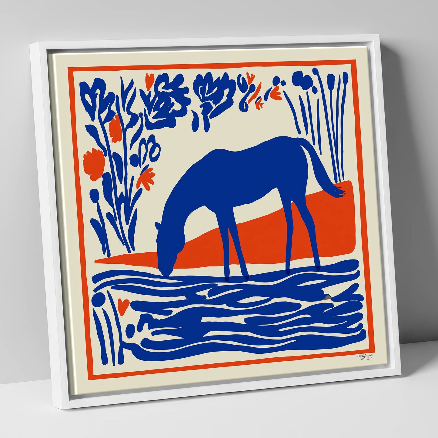 Cobalt Equine Oasis horse landscape canvas wall art in white frame