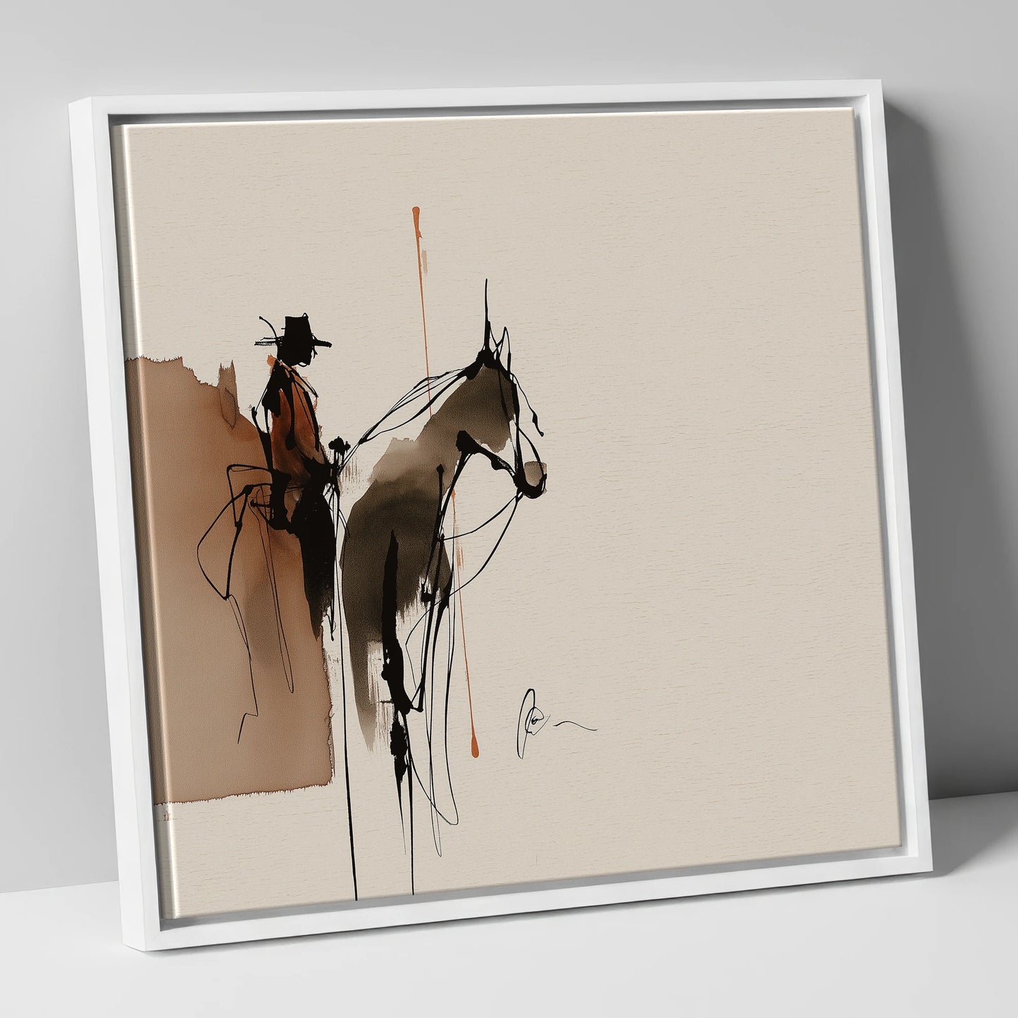 The Quiet Ride western horse canvas wall art in white frame