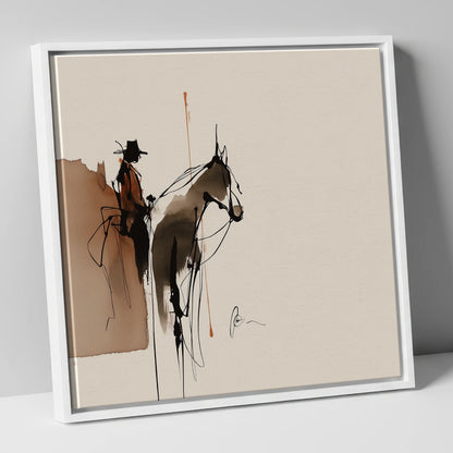 The Quiet Ride western horse canvas wall art in white frame