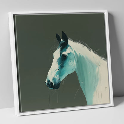 Contemporary Teal Profile horse portrait canvas wall art in white frame