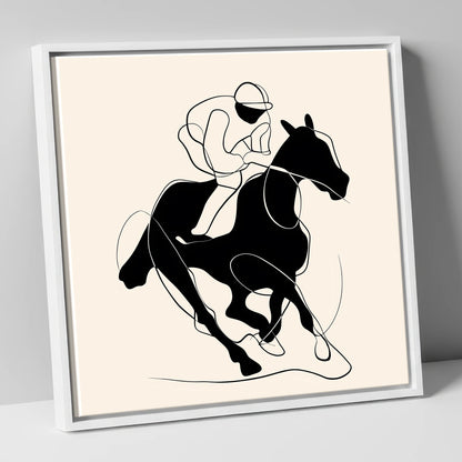 Monochrome Gallop racing horse canvas wall art in white frame