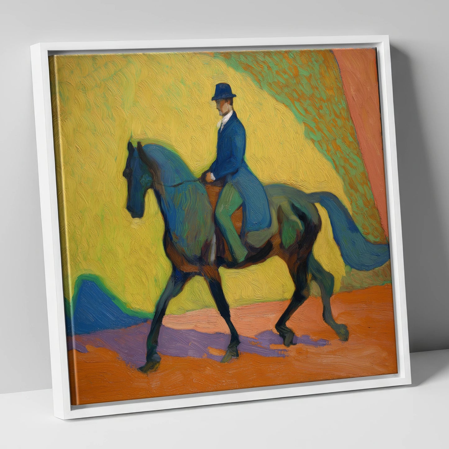 Vibrant Dressage Rhythm dressage horse canvas wall art in white frame