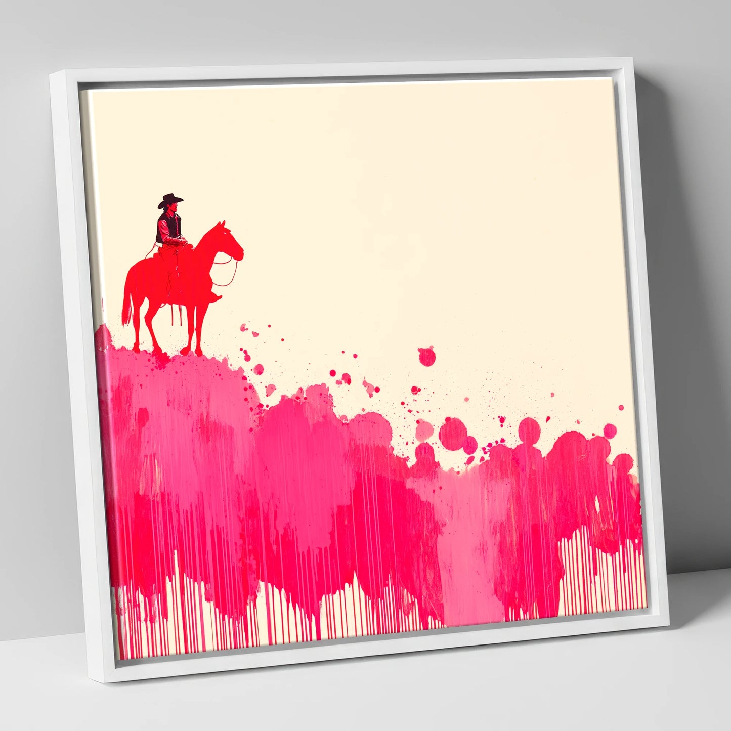 Magenta Maverick western horse canvas wall art in white frame
