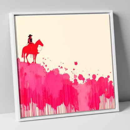 Magenta Maverick western horse canvas wall art in white frame