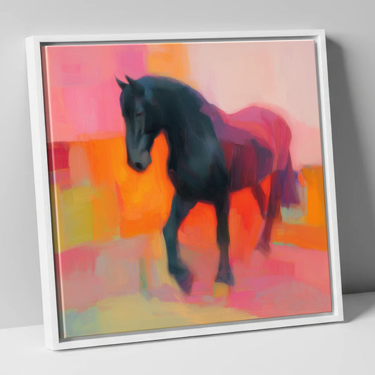 Charcoal and Coral Stride horse breed canvas wall art in white frame