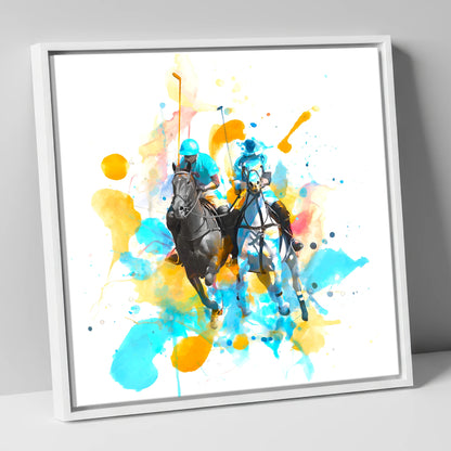 Mid-Chukka Clash polo horse canvas wall art in white frame