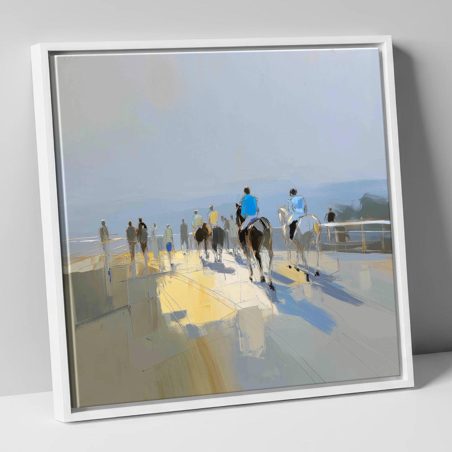 Heading to the Start racing horse canvas wall art in white frame
