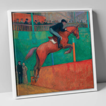 Emerald Arena Flight show jumping horse canvas wall art in white frame