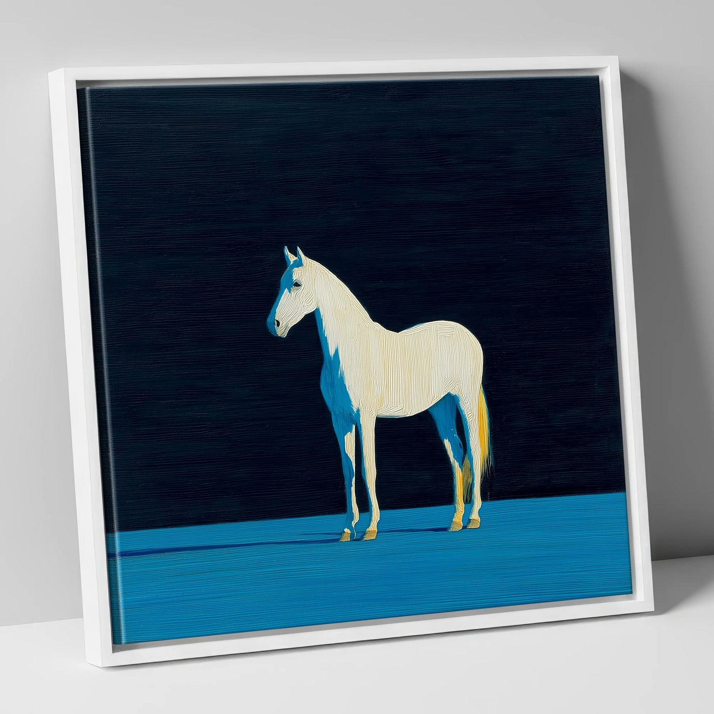 Azure Shadow Equine horse breed canvas wall art in white frame
