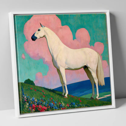 Ethereal White Horse horse art canvas wall art in white frame