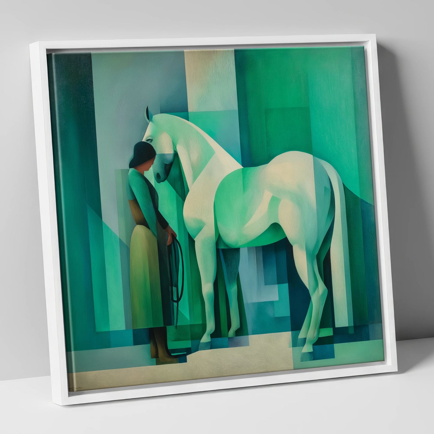 Emerald Equine Harmony horse & rider canvas wall art in white frame