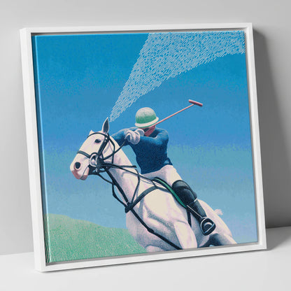 Skyward Swing polo horse canvas wall art in white frame