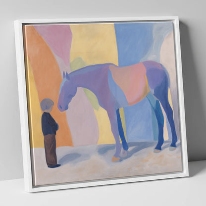 Shared Silence horse & rider canvas wall art in white frame