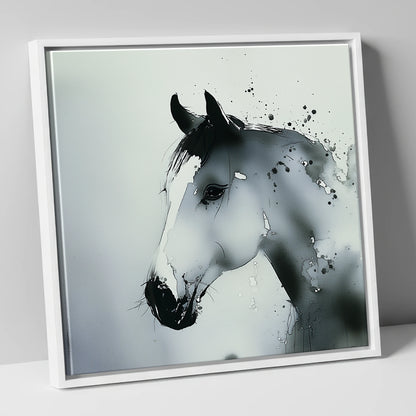 Atmospheric Grey Profile horse portrait canvas wall art in white frame