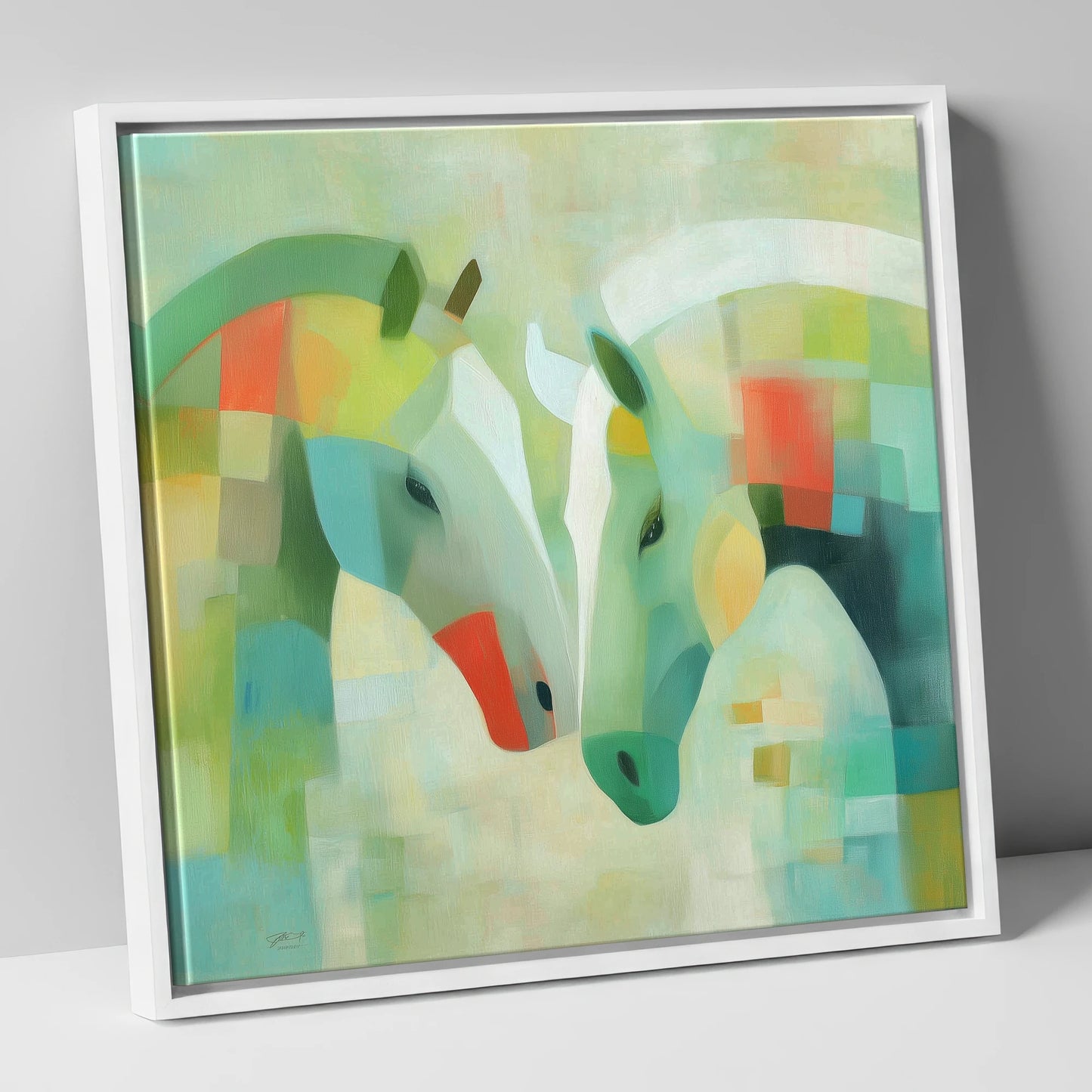 Geometric Equine Harmony horse portrait canvas wall art in white frame
