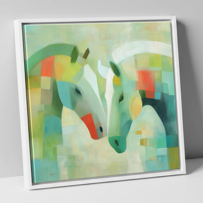 Geometric Equine Harmony horse portrait canvas wall art in white frame
