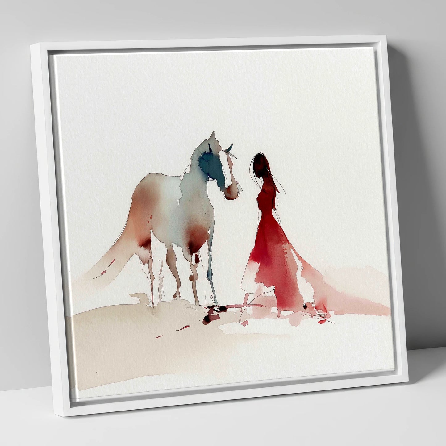 The Crimson Bond horse & rider canvas wall art in white frame