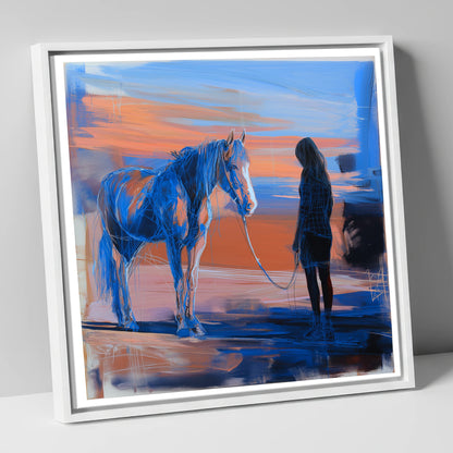 The Quiet Language horse & rider canvas wall art in white frame