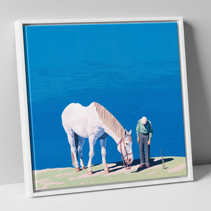 Shared Silence horse & rider canvas wall art in white frame