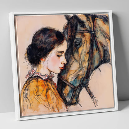 The Unspoken Bond horse & rider canvas wall art in white frame