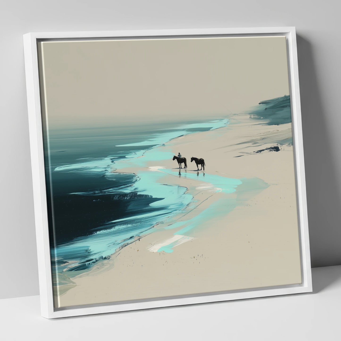 Edge of the Tide horse landscape canvas wall art in white frame