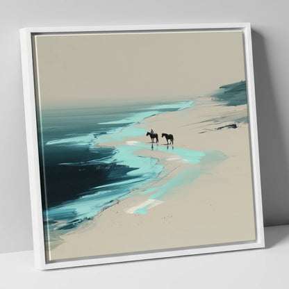 Edge of the Tide horse landscape canvas wall art in white frame