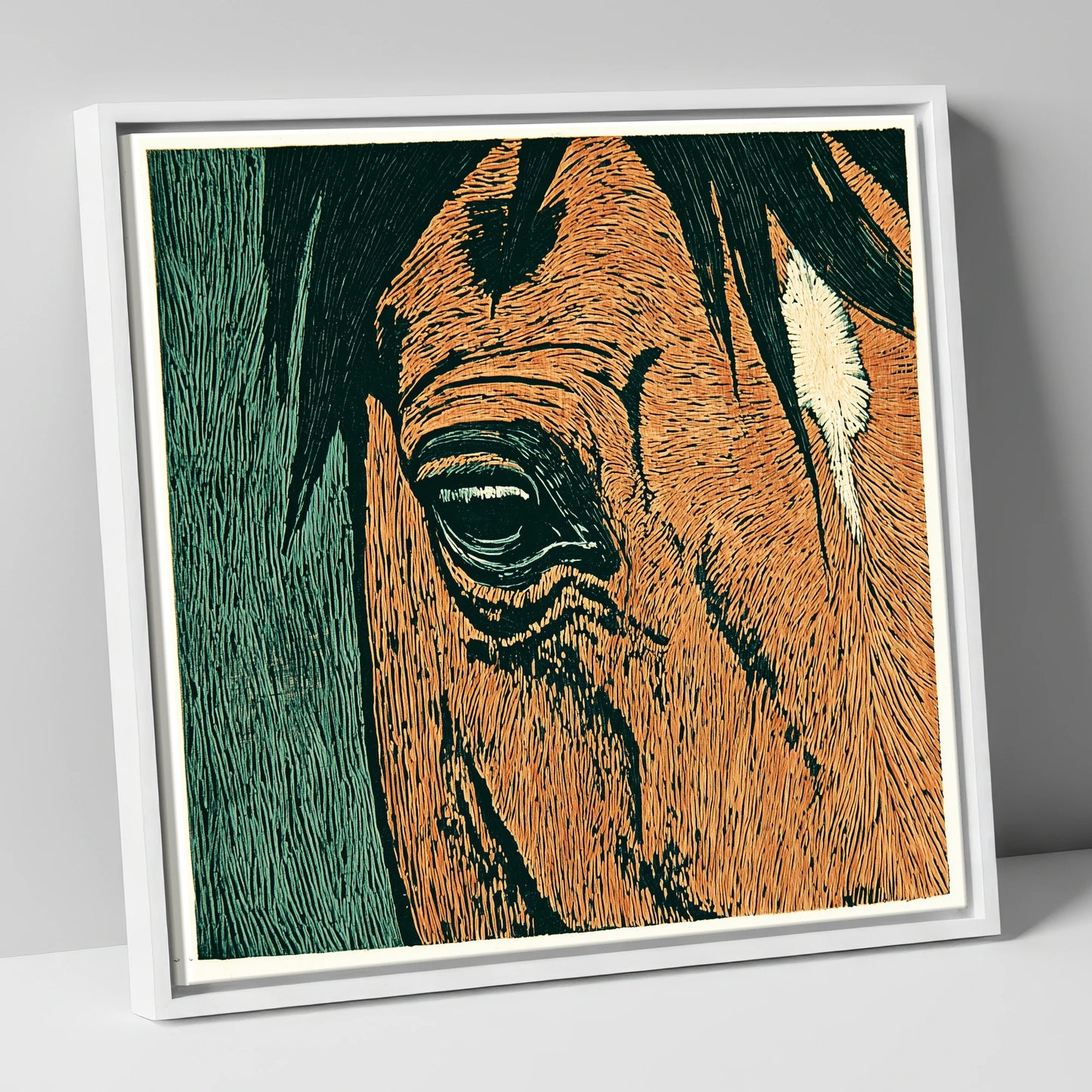 The Chestnut Gaze horse portrait canvas wall art in white frame