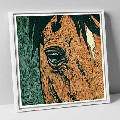 The Chestnut Gaze horse portrait canvas wall art in white frame