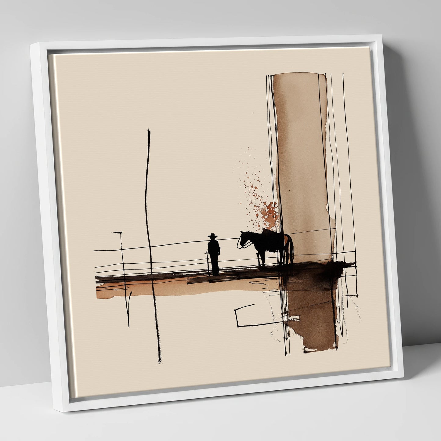 Quiet Western Horizon western horse canvas wall art in white frame