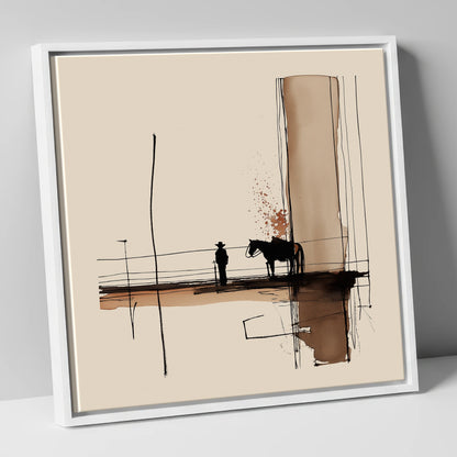Quiet Western Horizon western horse canvas wall art in white frame