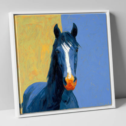 The Azure Blaze horse breed canvas wall art in white frame