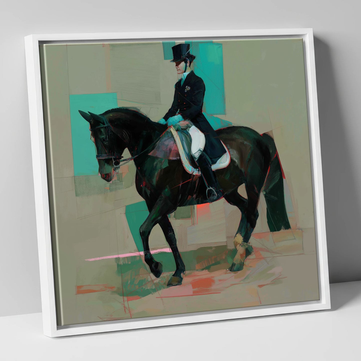 Contemporary Collection dressage horse canvas wall art in white frame