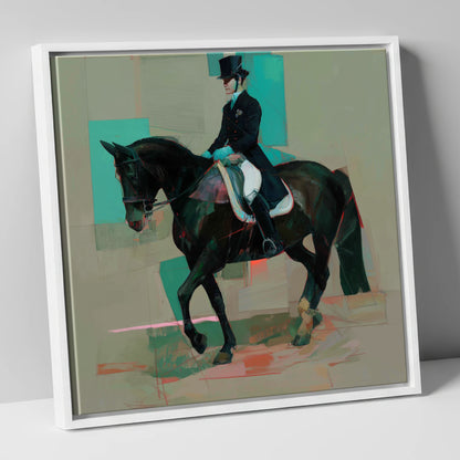Contemporary Collection dressage horse canvas wall art in white frame