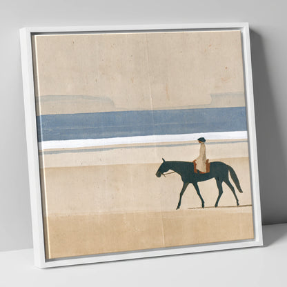 Tide Line Tranquillity beach horse canvas wall art in white frame