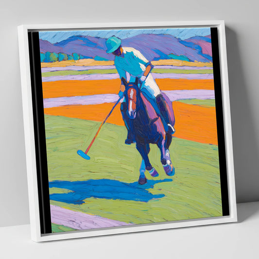 Vivid Chukka polo horse canvas wall art in white frame