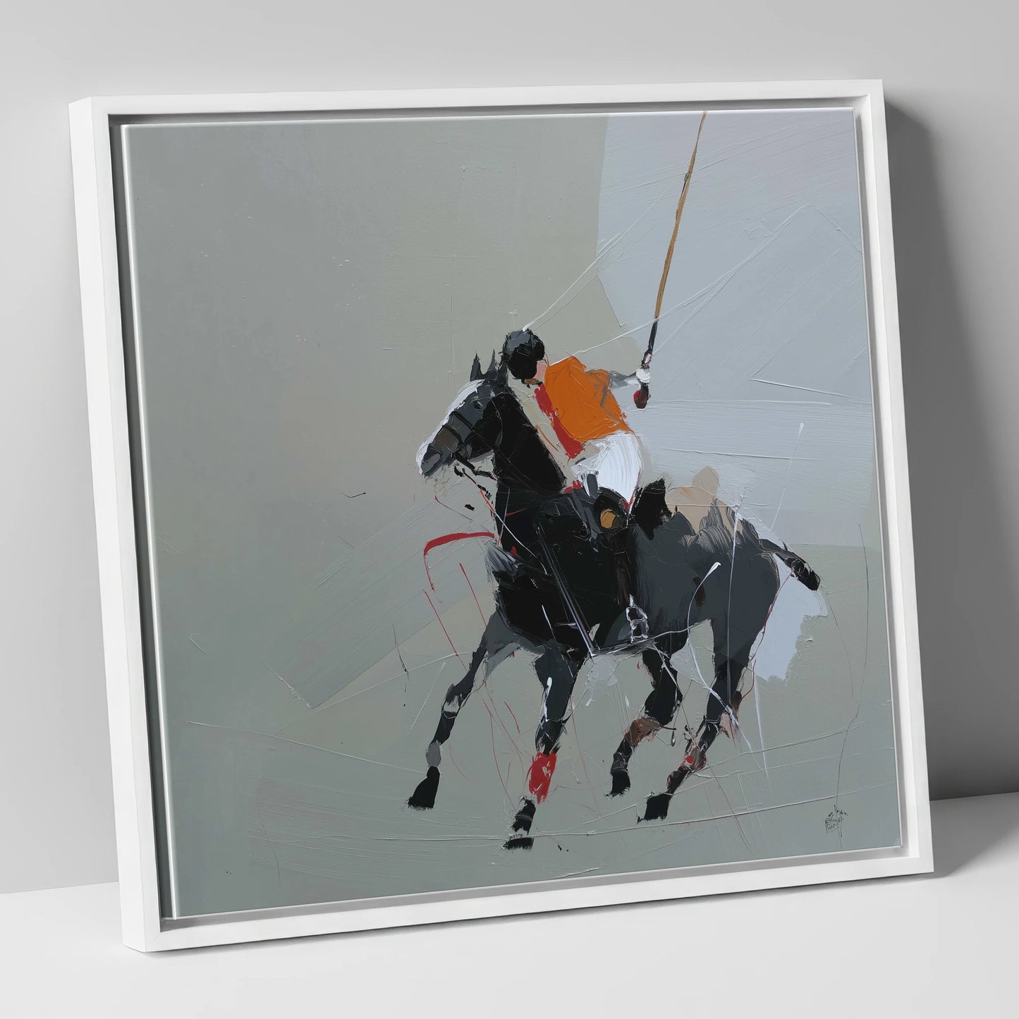 Dynamic Polo Strike polo horse canvas wall art in white frame