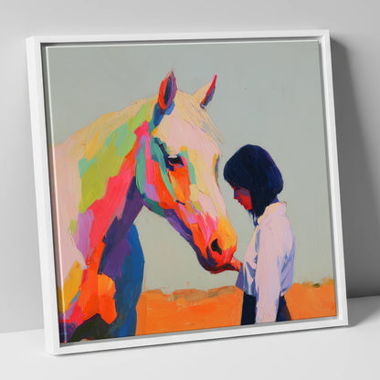 Vivid Connection horse & rider canvas wall art in white frame