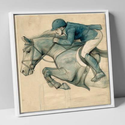 The Perfect Arc show jumping horse canvas wall art in white frame