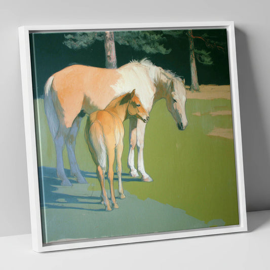 Quiet Pasture Shadows horse landscape canvas wall art in white frame